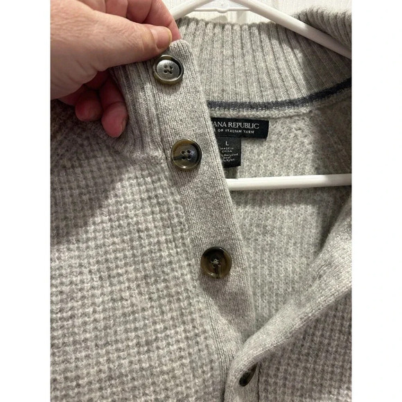 Banana Republic Sweater Mens Large Marled Gray Wool Normcore Preppy Classic - Picture 2 of 8